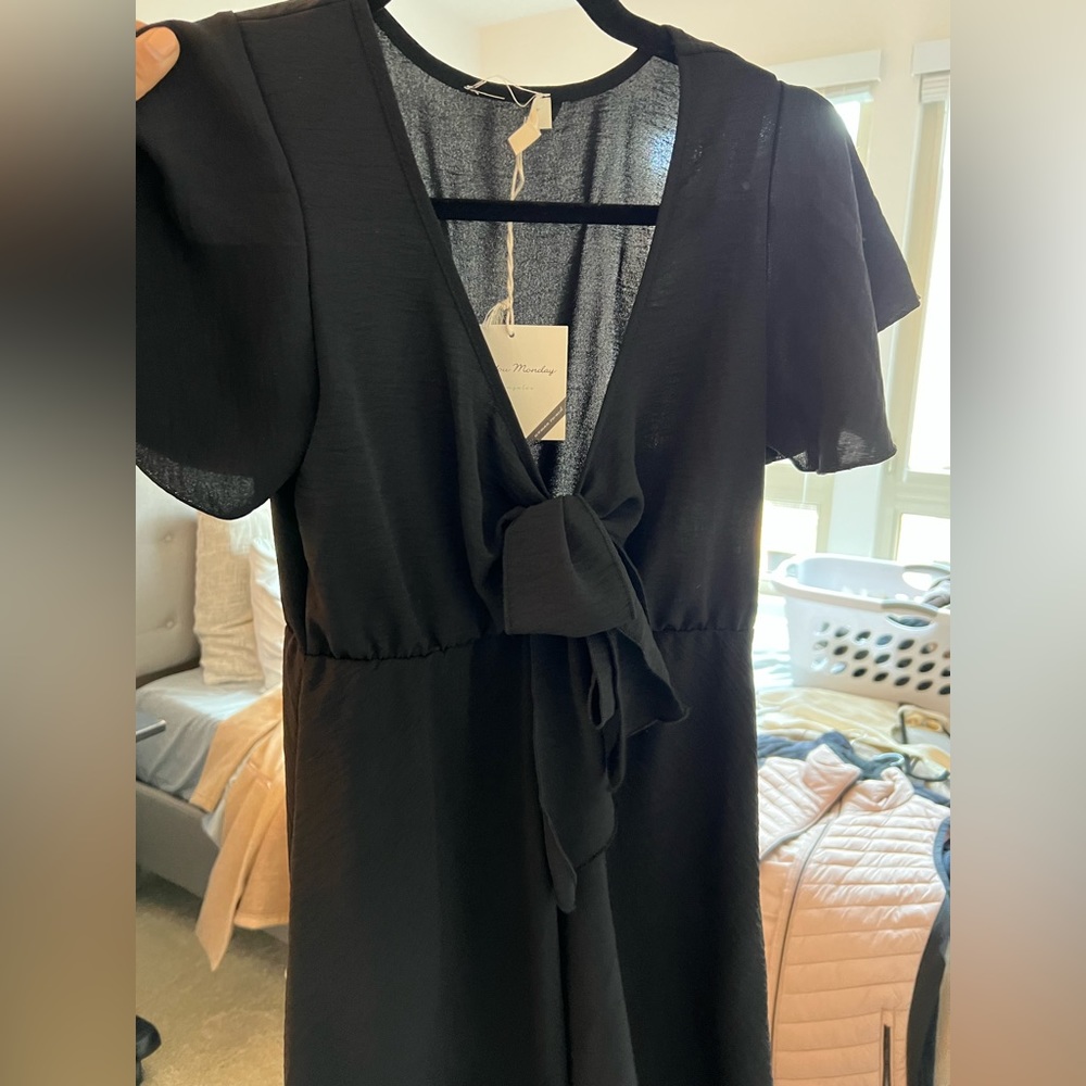 Women New Black Front Tie Dress